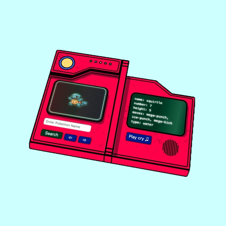 thumbnail of a website with an illustration of a pokedex floating on a blue background